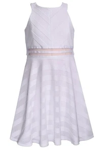 NEW Bonnie Jean Girls Size 7 "WHITE KNIT SKATER" Textured Stripe Cut-Out Dress - Picture 1 of 4