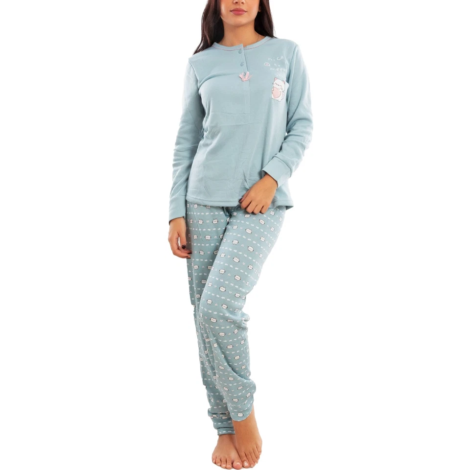 Pigiama Donna Invernale Felpato Gatti  Pantaloni Caldo Cotone TOOCOOL 2141  - Immagine 1 di 1