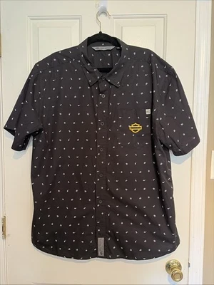 Harley-Davidson Skull And Checker Flag Print Button Down Shirt Men’s 2XL - Image 1 of 4