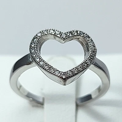 Anello Argento 925  donna rodiato bianco forma cuore zirconi brillanti incassati - Immagine 1 di 4