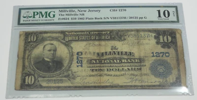#1270 Series 1902 Large Size $10 Millville NJ Nat Bank Note PMG 10 VG NET Fr#624 - Image 1 of 4