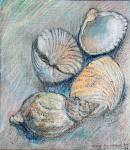 WOLFF BUCHHOLZ "MUSCHELN" Original Zeichnung Farbstifte/Kreide 1983 handsigniert - Picture 1 of 3
