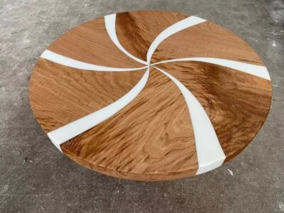 White Handmade Epoxy Resin Live Edge Round End Table with Stand for Home, Office - Image 1 of 4