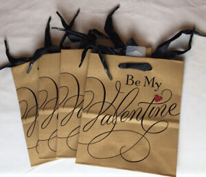 Be My Valentine Brown Gift Bags Black Ribbon x4 Valentines Day