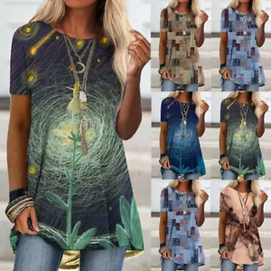 Lange Tunika-Bluse Für Damen Übergröße Bedrucktes Pullover-T-Shirt ~ æ - Bild 1 von 13