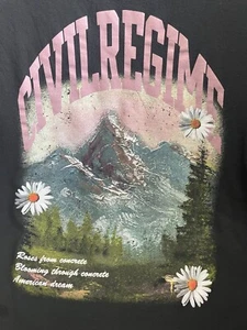 Civil Regime Men T-Shirt XL Black Graphic Tee Mountain Daisy Roses from Concrete - Picture 1 of 4