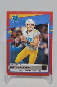 2020 Panini Donruss Justin Herbert Press Proof Red Rated Rookie RC #303 Chargers