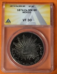 1874 Ca MM Mexico Silver 8 Reales ~ ANACS VF30 Tougher Date / Mint - Picture 1 of 4