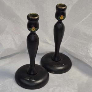 Primative Antique Mahogany 9" Candle holder Brass Collars Aged Surface Hand Made - Picture 1 of 11