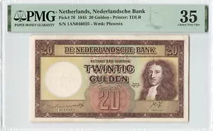 NETHERLANDS 20 Gulden 1945, P-76, PMG 35 Choice VF, Original and Quite Nice - Picture 1 of 2