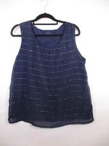 Coldwater Creek XL 16 Round Neck Wide Strap Sheer Layered Tank Sequined Stripe - Picture 1 of 11