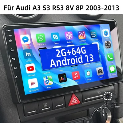 Per Audi A3 8P 2003-2013 S3 RS3 Autoradio 64G Android 13 WIFI Carplay GPS Camera - Immagine 1 di 4