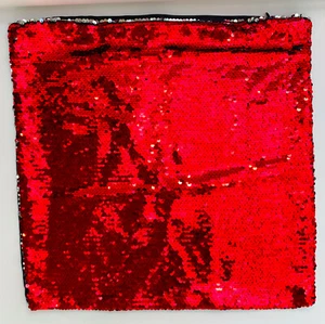 RED SEQUIN PILLOW CASE COVER, REVERSIBLE TO SILVER SEQUINS 15.5" SQUARE, ZIPPER - Picture 1 of 3