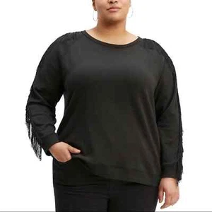 LEVI'S Reese Crewneck Fringe Black Sweatshirt NEW Size 2X PLUS SIZE Western Boho - Picture 1 of 9