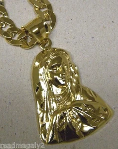 Große gelbvergoldet 24 Zoll kubanische Halskette & Dame Schmerzen Gesicht Gewand Charm Set - Bild 1 von 6
