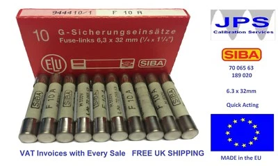 SIBA 70 065 63 10A Fuse Quick Acting F10A 500V typ 189020 JPSF028 Qty of 1/5/10