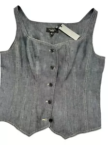 NEW Talbots Structured Corset Vest Denim 100% Linen Sz 14 With Tag - Picture 1 of 6