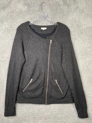 Chaqueta Suéter Garnet Hill Mujer Gris Medio Lana Merino Tejida Cremallera Completa Foto 1 de 4