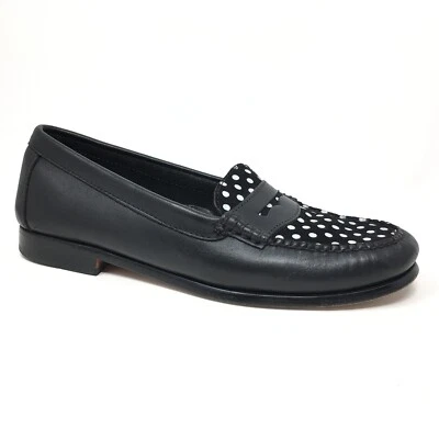 GH Bass & Co Weejuns Penny Loafers Flats Shoes Womeens Size 8 Black Polka Dot - Image 1 of 4