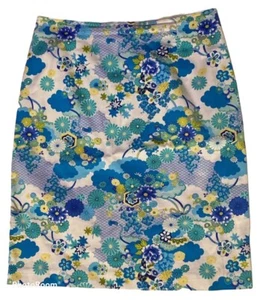 New York City Design Floral Skirt Size 10 USA Cotton Blend Turquoise Yellow Zip - Picture 1 of 5