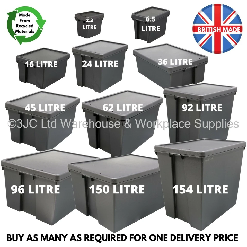 Wham Bam Black Heavy Duty Plastic Storage Box Boxes With Lids - Recycled Plastic - Image 1 of 1