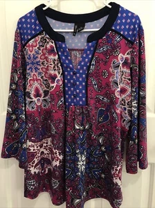 womens New Directions size 2X v-neck colorful top - Picture 1 of 10