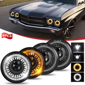 4PCS 5-3/4 5.75" LED Headlight w/ Halo DRL Hi/Lo For Chevy Corvettes Chevelles - Picture 1 of 11