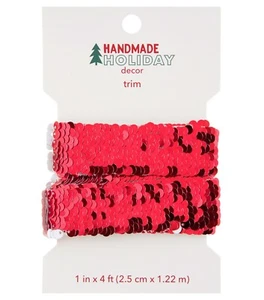 HANDMADE HOLIDAY Décor Flip Sequin Trim 1'' - RED & WHITE - 4 ft - Picture 1 of 2