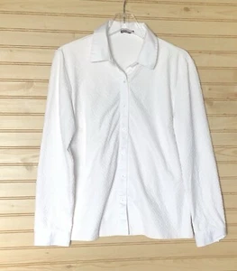 J.McLaughlin White Embossed Textured Stretch Button Up Blouse Women's L - Picture 1 of 9
