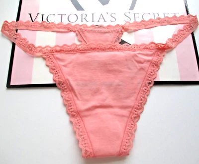 VICTORIA'S SECRET Algodón Tanga Tanga Panty VS Borde de Encaje S M L XL Naranja Melocotón Foto 1 de 4