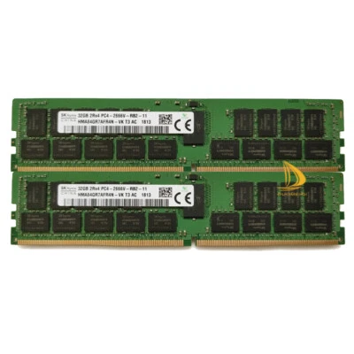 SK Hynix 2x 32GB 2RX4 PC4-2666V DDR4 21300Mhz 288PIN ECC Server Memory DIMM RAM - Image 1 of 4