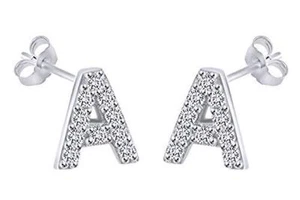 Orecchini a lobo in argento 925 con zirconi iniziale lettera A - Imagen 1 de 1