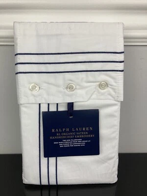 Ralph Lauren RL Organic Handkerchief Embroidery 2 King Pillowcases Polo Navy - Image 1 of 3