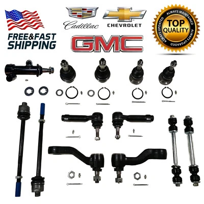 13 Pcs Front Suspension Kit Ball Joint Tie Rod End Sway Bar Pitman Arm Grooves - Image 1 of 4