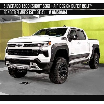 Se adapta a 22-25 Silverado 1500 Air Design Super Bolt guardabarros llamaradas negro 4 piezas GM50A04 Foto 1 de 4