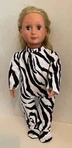 DOLL CLOTHES-BOY OR GIRL ZEBRA PRINT FOOTED PAJAMAS FITS AMERICAN DOLL & 18" - Picture 1 of 3