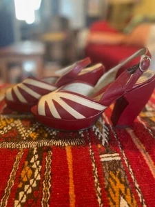Vintage John Fluevog Lip Service Slingback Heels Red & White Size 7 - Picture 1 of 14