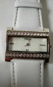 New Quartz Avon Wide Strap And Diamond Styled Square Faced White Watch In Case - Picture 1 of 10
