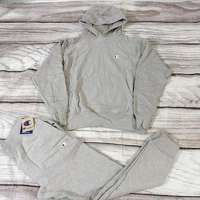 Sudadera con capucha y jogger Champion tejido inverso 2 piezas gris logotipo básico para hombre mediano (T) Foto 1 de 4
