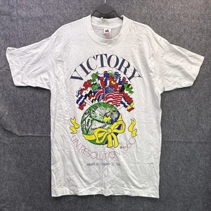 T-shirt vintage Fruit of the Loom Victory uomo bianca grande cotone risoluzione ONU - Foto 1 di 11