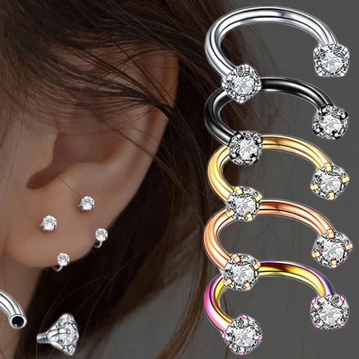 Pendientes de aro de circón de acero inoxidable de 2 piezas piercing de tono mixto para mujer joyas Foto 1 de 4