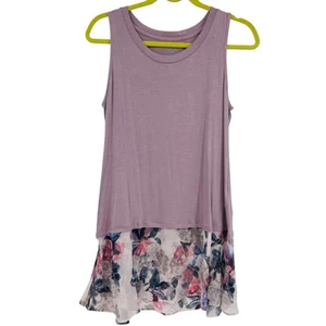 LOGO Layers Dusty Purple Tank Top Sheer Floral Ruffle Stretch Lori Goldstein M - Bild 1 von 12