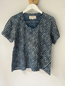Camicetta Anokhi Handwork’s Vintage Bias Cut leggera cotone indiano blu Uk14 - Foto 1 di 7