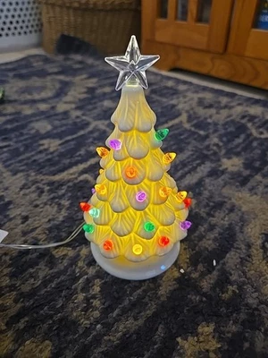 NWT Wonershop Lit Tree 7" Ceramic White Christmas Decor W/Colorful Lights & Star - Image 1 of 4