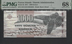 TT PK 33 2011 FAEROE ISLANDS 1000 KRONUR PMG 68 EPQ SUPERB GEM UNCIRCULATED - Picture 1 of 2