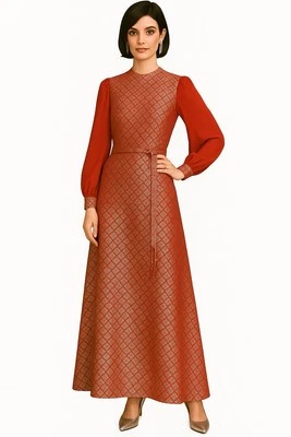 Vintage Chinese Thai Asian Maxi Dinner Dress Red Taffeta Embroidery SM Perfect - Image 1 of 4