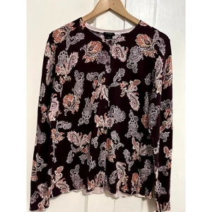 Ann Taylor Cotto Purple Paisley Lightweight Long Sleeve Cardigan Sweater Size XL - Picture 1 of 5