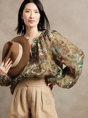 Blusa manga globo Ramie Banana Republic nueva con etiquetas - MEDIANA estampado múltiple #836753 Foto 1 de 4