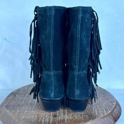Botas Rebecca Minkoff Para Mujer Talla 10 Cuero Negro Gamuza Krissa Flecos Western Foto 1 de 4
