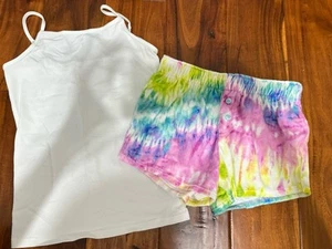 Girls 2 Piece Pajamas Lot Lounge Tie Dye Shorts White Cami Tank Top Size 6 6X - Picture 1 of 4